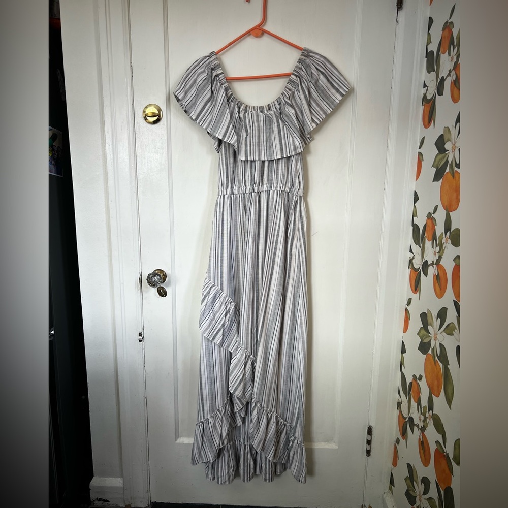 Striped Off-Shoulder Maxi Dress